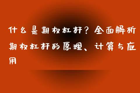 什么是期权杠杆？全面解析期权杠杆的原理、计算与应用_https://wap.78312.cn_债券资讯_第1张