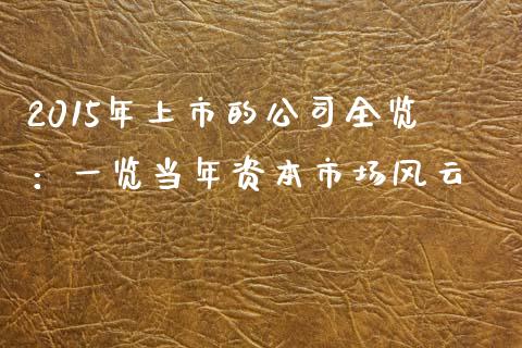 2015年上市的公司全览：一览当年资本市场风云_https://wap.78312.cn_期货开户_第1张