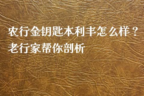 农行金钥匙本利丰怎么样？老行家帮你剖析_https://wap.78312.cn_全球市场_第1张