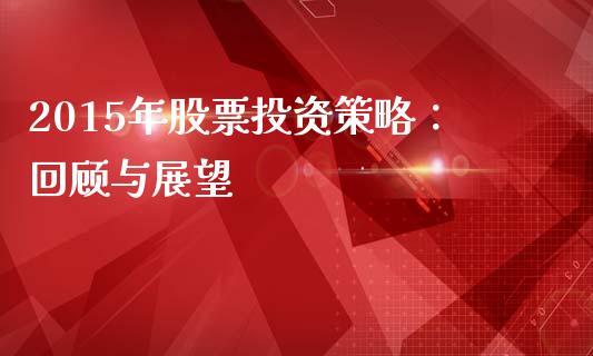 2015年股票投资策略：回顾与展望_https://wap.78312.cn_债券资讯_第1张