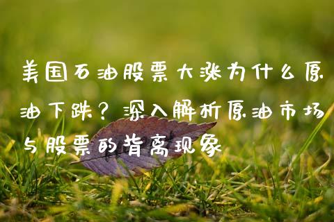 美国石油股票大涨为什么原油下跌？深入解析原油市场与股票的背离现象_https://wap.78312.cn_全球市场_第1张