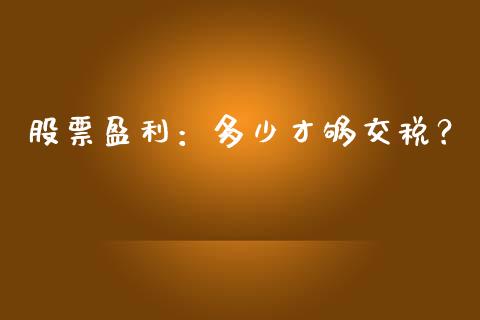 股票盈利：多少才够交税？_https://wap.78312.cn_期货开户_第1张