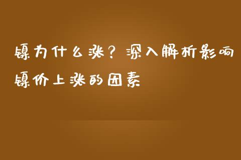 镍为什么涨？深入解析影响镍价上涨的因素_https://wap.78312.cn_全球市场_第1张