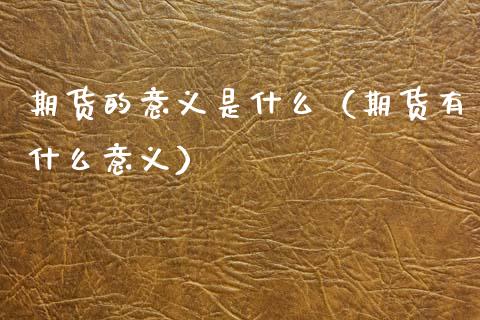 期货的意义是什么（期货有什么意义）_https://wap.78312.cn_全球市场_第1张