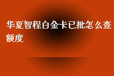 华夏智程白金卡已批怎么查额度_https://wap.78312.cn_全球市场_第1张