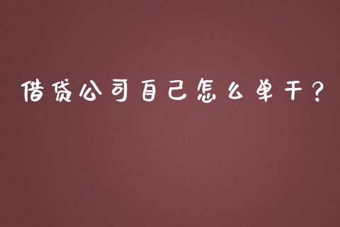 借贷公司自己怎么单干？_https://wap.78312.cn_外汇交易_第1张