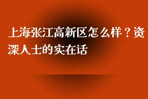 上海张江高新区怎么样？资深人士的实在话_https://wap.78312.cn_外汇交易_第1张