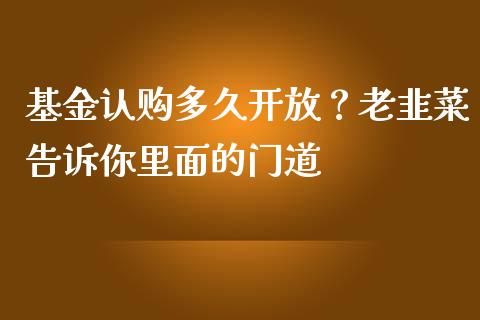 基金认购多久开放？老韭菜告诉你里面的门道_https://wap.78312.cn_财经新闻_第1张