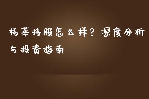 杨莘持股怎么样？深度分析与投资指南_https://wap.78312.cn_财经新闻_第1张
