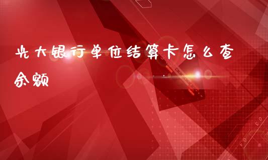 光大银行单位结算卡怎么查余额_https://wap.78312.cn_金融监管_第1张