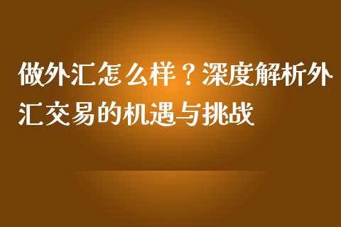 做外汇怎么样?深度解析外汇交易的机遇与挑战_全球市场_第1张_期货开户_金融监管_外汇交易_债券资讯_全球市场_财经新闻 做外汇怎么样?深度解析外汇交易的机遇与挑战_https://wap.78312.cn_全球市场_第1张