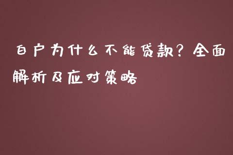 白户为什么不能贷款？全面解析及应对策略_https://wap.78312.cn_金融监管_第1张