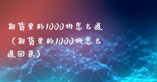 期货里的1000块怎么退（期货里的1000块怎么退回来）_https://wap.78312.cn_外汇交易_第1张
